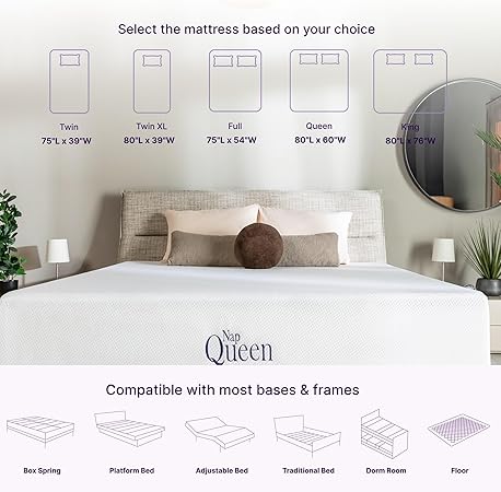 NapQueen 8 Inch Full Size Mattress, Bamboo Charcoal Memory Foam Mattress, Bed in a Box