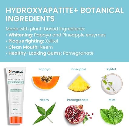 Himalaya Botanique Whitening Hydroxyapatite Toothpaste for Whiter Teeth Fresher Breath with Hydroxyapatite Support Mint Flavor, Fluoride-Free, SLS Free, Vegan, 4.0 oz (113g)...