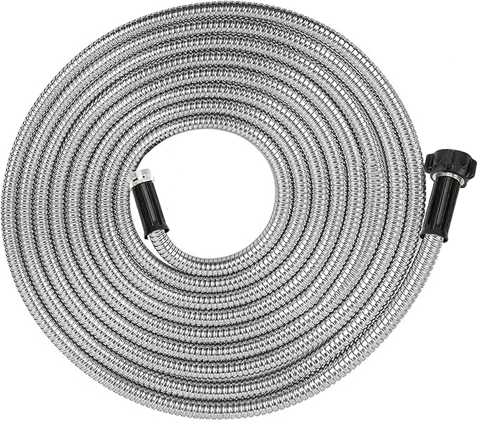 Yanwoo 304 Stainless Steel 30 Feet Garden Hose with Female to Male Connector, Water Hose, Metal Hose, Outdoor Hose (30ft)