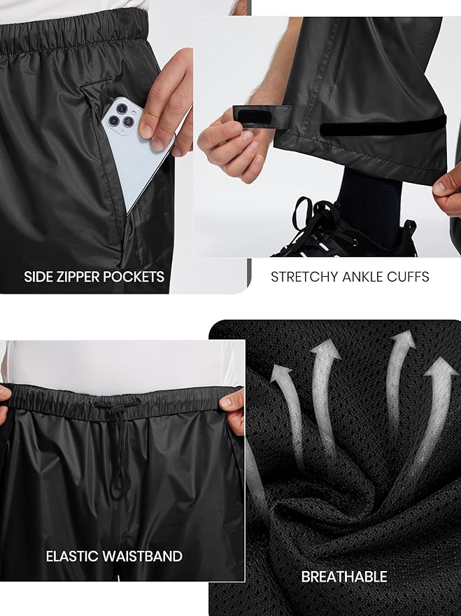 Men's Rain Pants, Waterproof Lightweight Outdoor Trousers for Hiking Fishing Windproof Rain Over Pants