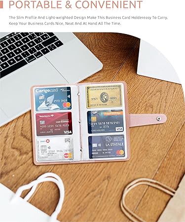 Credit Card Holder, Leather Business Card Organizer with 96 Card Slots, Professional Card Book Case for Cards and Important Documents to Prevent Loss or Damage (Pink)