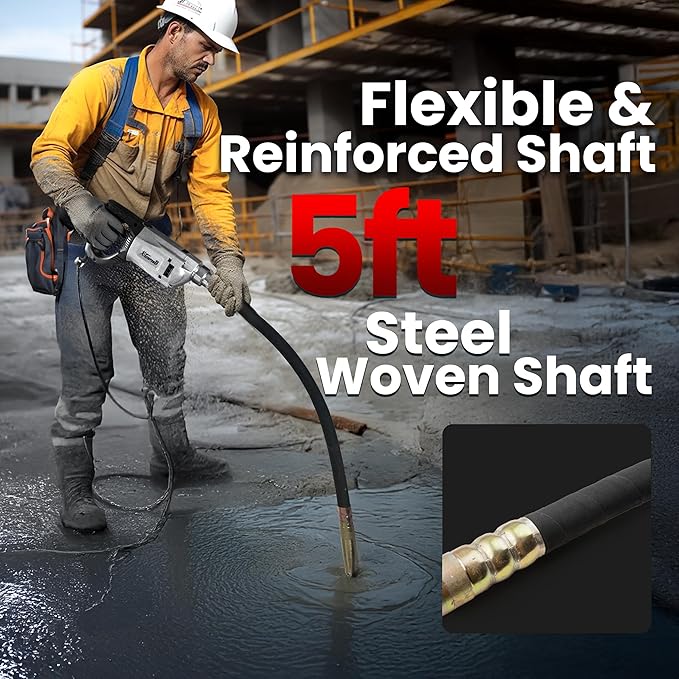 XtremepowerUS 2200W Portable Hand Held Concrete Vibrator Electric 5" ft Long Shaft Construction Mixer Cement