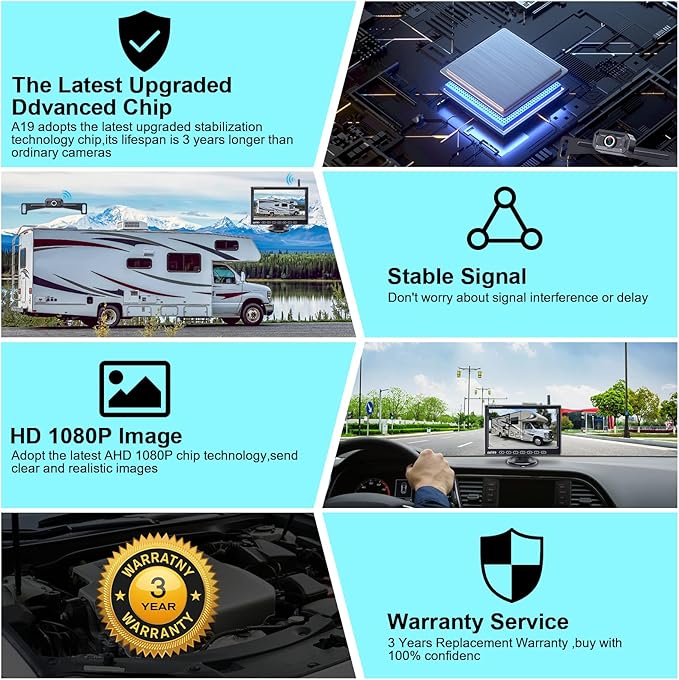 Wireless Backup Camera for Truck Car : 7-Inch Touch Key Monitor Plug