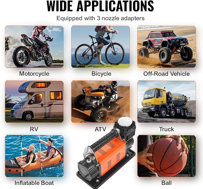 VEVOR 12V Heavy Duty Air Compressor - with Digital Pressure Gauge Tire Inflator Kit, 7.06 CFM Portable Tire Inflator, 150PSI Offroad Air Pump with Adapters for Trucks Car SUV 4 x 4 Vehicle RV