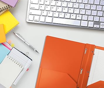 Better Office Products Orange Plastic 2 Pocket Folders with Prongs, Heavyweight, Letter Size Poly Folders, 24 Pack, with 3 Metal Prongs Fastener Clips, Orange