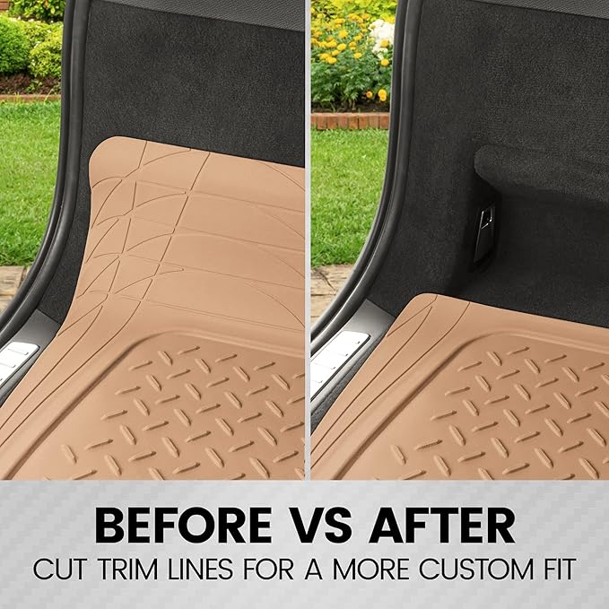 BDK Heavy Duty Rubber Cargo Mat Liner - All-Weather Trunk Protection, Trim-to-Fit Design for Cars, SUVs, Vans Trucks - Non-Slip, Waterproof, Durable Cargo Floor Liner - 46" x 56.75" x 0.25" - Beige