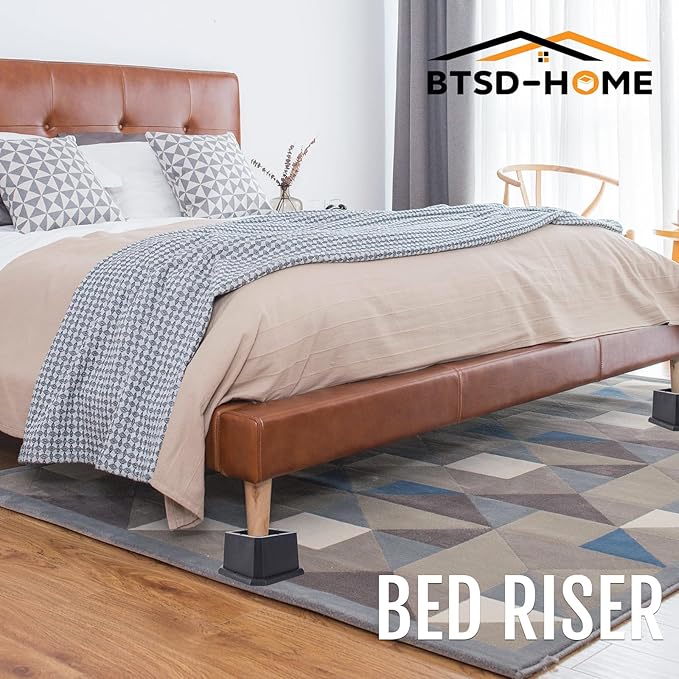 BTSD-home Furniture Risers 2 Inch Bed Risers Heavy Duty Adjustable Dorm Bed Lifts Risers Table Desk Chair Leg Extenders 4 Pack Black