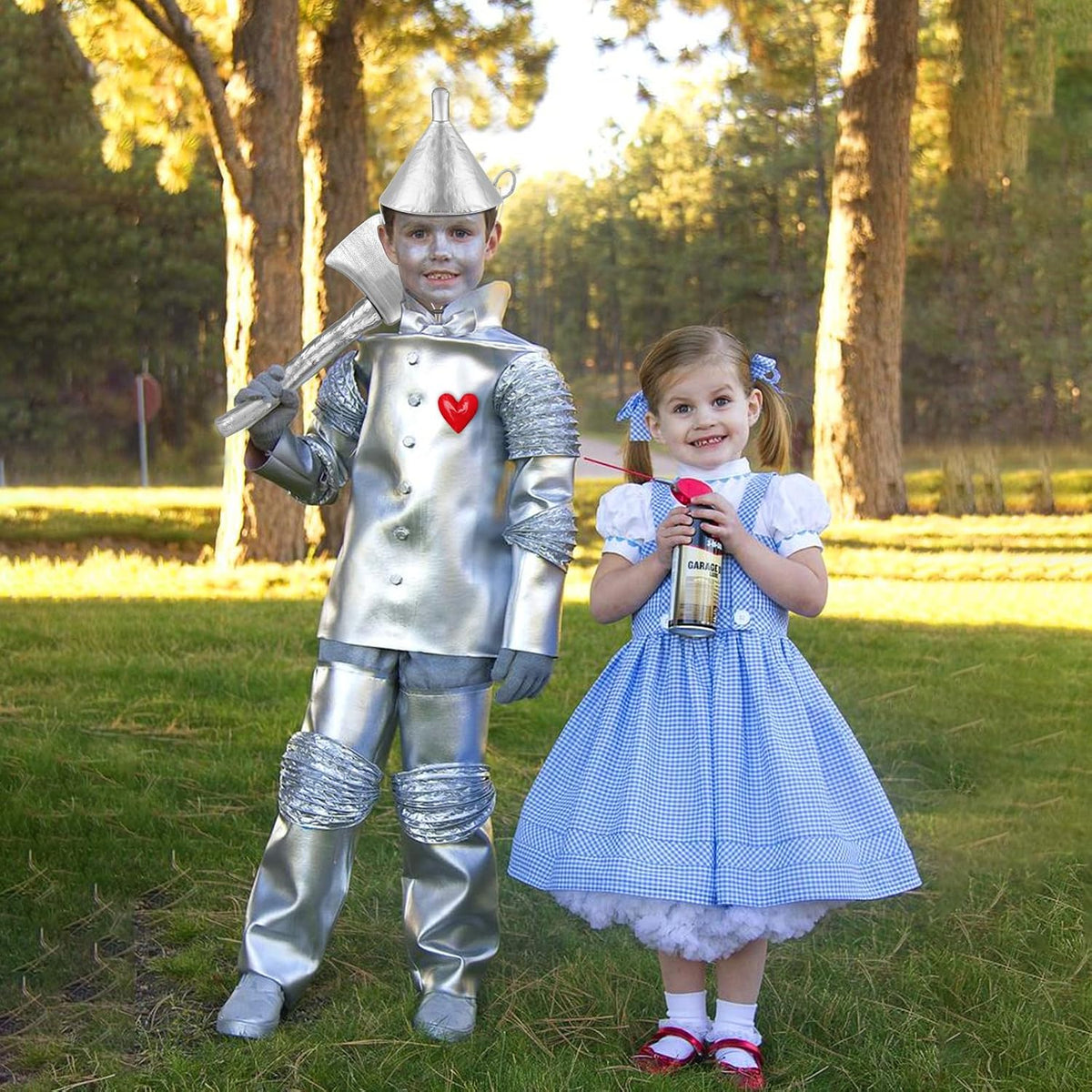 3 PCS Silver Funnel Hat Axe with Heart Brooch,Halloween Tin Costume Accessories for Adult,Kids Cosplay Party