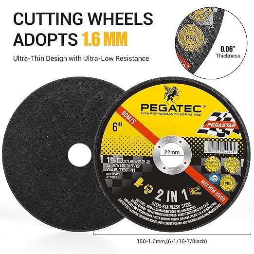 6 inch Cut Off Wheels 50 Packs Ultra Thin Cutting Wheel 6" x116 x78" Angle Grinder Cutting Discs for Metal and Stainless Steel