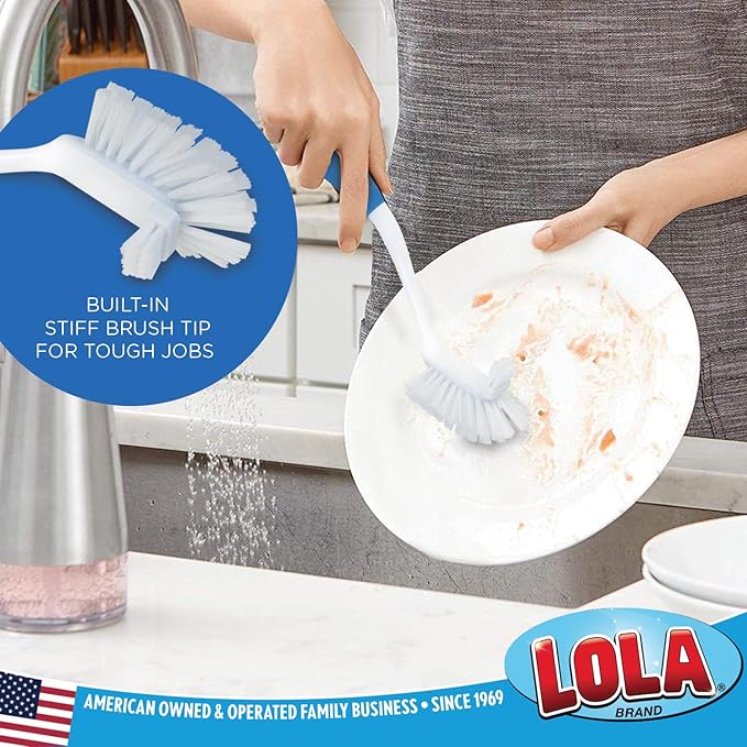 Lola Products Pro Utility All Purpose Kitchen Cleaning Brush, Durable Bristles, Comfort Ergonomic Rubber Non-Slip Grip, Built-in Food Scraper, 1 Pack