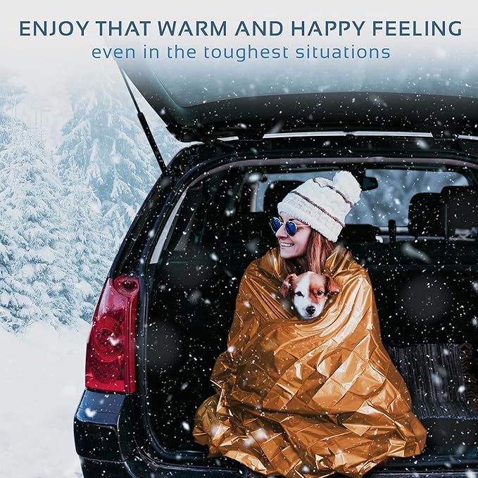 SLFORCE Emergency Blankets for Survival, 4 Pack of Gigantic Space Blanket. Comes with Four Extra-Large Mylar Blankets, Compass, and Zipper Bag. The Best Thermal Space Blankets (4, Orange, Extra Large)