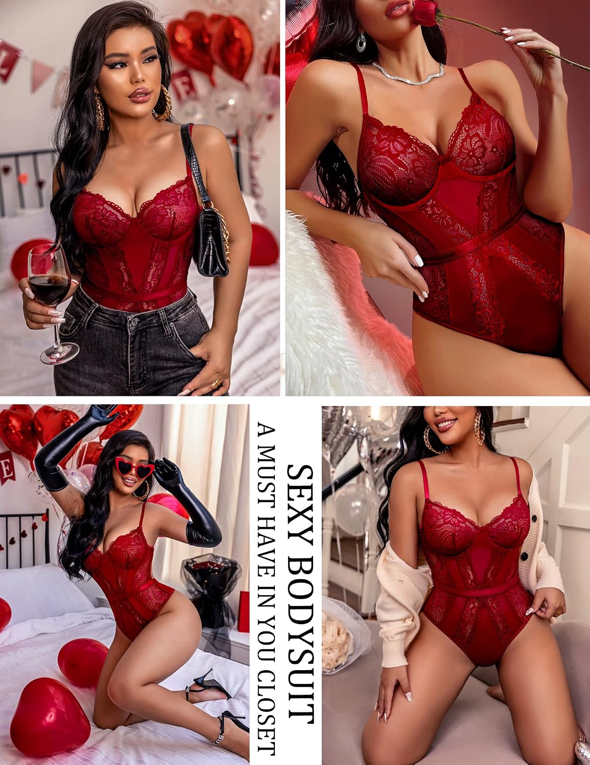Avidlove Women Lingerie Bodysuit Lace Teddy Snap Crotch One Piece Underwire Babydoll | Size XXL