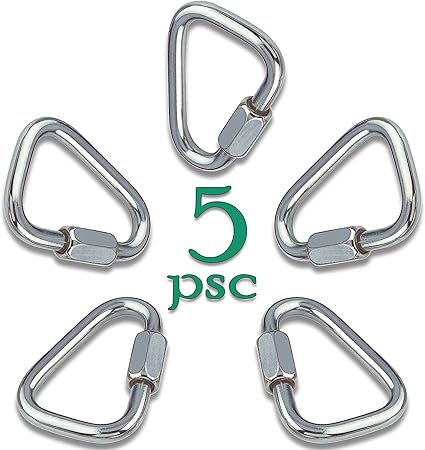 Set of 5 Carabiners for Ninja Slackline. Triangle Shaped Quick Links for Ninja Slackline. Large 516" (M880mm)