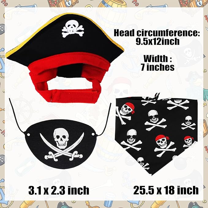 Pet Pirate Costume Cat Pirate Costumes Pet Pirate Hat Pirate Skull Triangle Bandana Halloween for Dogs Cats with Skull Hat Pirates Party Necklace for Pet Captain Headwear for Cat