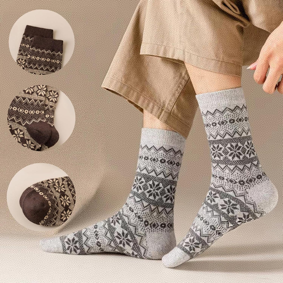 5 Pairs mens Wool Socks Winter Soft Cozy Crew Socks Thick Warm Wool Knit Boots Socks for men