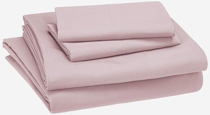 Basics Kid's Soft Easy-Wash Lightweight Microfiber 4-Piece Sheet Set, Full, Light Pink, Solid