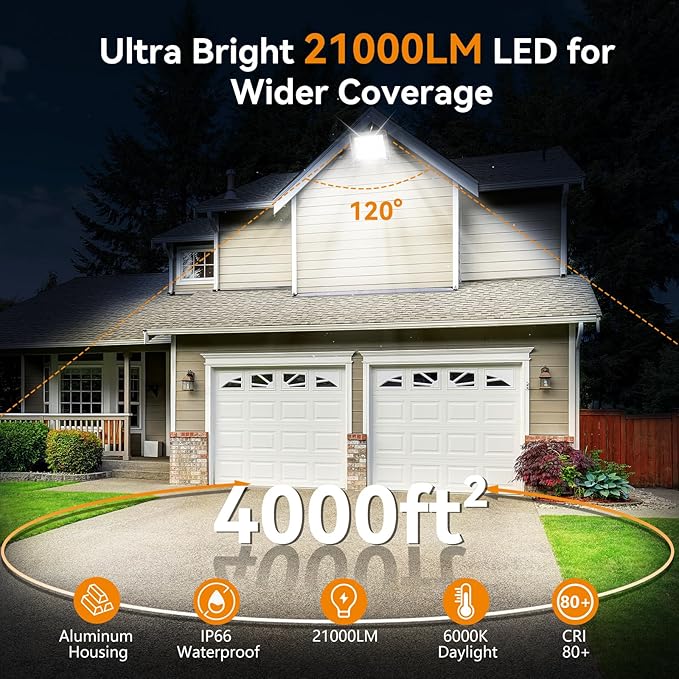 AIKVSXER 150W Flood Lights Outdoor, 21000lm Bright LED Work Light with 5FT Plug, 6000K Daylight White Exterior Security Light, IP66 Waterproof Floodlight for Yard Garage Stadium Lawn (150W-1 Pack)
