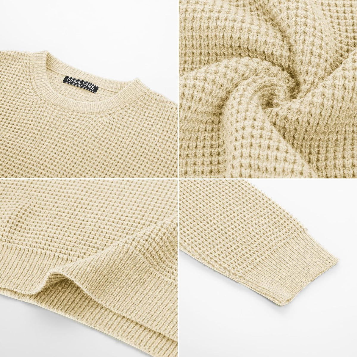 PJ PAUL JONES Mens Pullover Sweater Waffle Textured Long Sleeve Knitted Sweaters