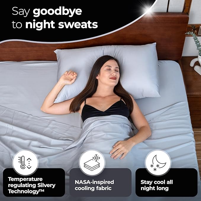 Silvery Silver Infused Bed Sheets Set - Award-Winning Self-Cooling Fabric with Self-Cleaning Silvery Technology™ for Hygienic Sleep - Luxurious Silky Soft Comfort (Gray, King)