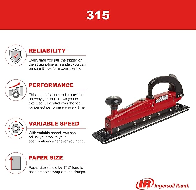 Ingersoll Rand 315 Straight-Line Air Sander, 2.75" x 17.5" Pad, 3,000 spm