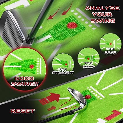 SAPLIZE 3-in-1 Golf Hitting Mat, 3 Replaceable Turfs for Tracing Swing Path, Hitting and Chipping Training, 13"X17" with Heavy Duty Base, Golf Practice Mat, Golf Training Mat
