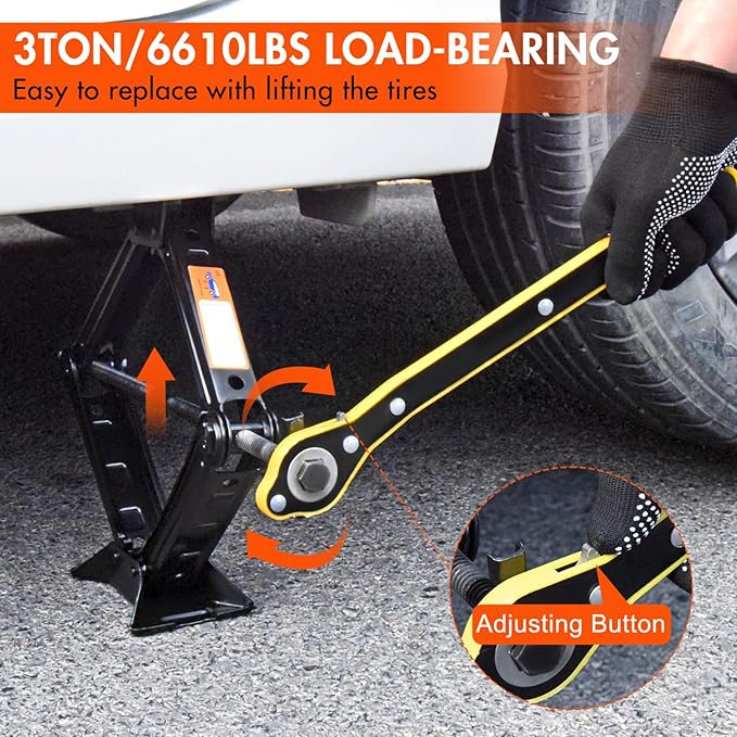 Scissor Jack 3 Ton (6610 lbs) Tire Changing Kit with Lug Wrench - Emergency Kit for Car, SUV, MPV