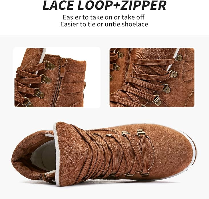 FRACORA Womens Combat Boots Lace Up Ankle Boots Winter Snow Boot Side Zipper Fashion Booties...