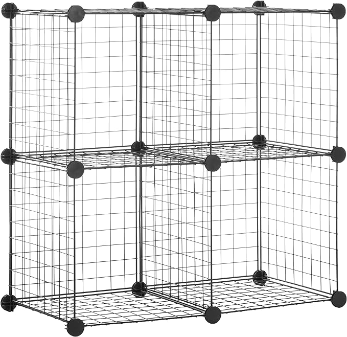 Basics 4 Cube Storage Organizer - Wire Grid Closet and Shelves, Stackable, Black 14"x14"x14"
