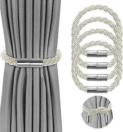 Modern Simple Rough Cord Twist Curtain Tiebacks No Hole Installation Magnetic Clasp