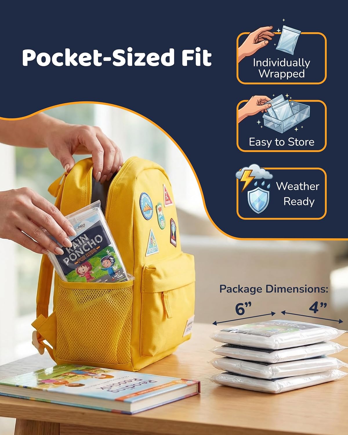 Hagon PRO Disposable Rain Poncho for Kids with Hood (5 Pack) Lightweight, Waterproof, Toddler Rain Coat, Emergency Ponchos, Travel & Theme Parks
