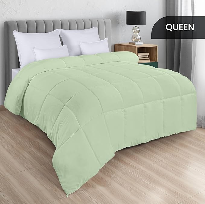 Utopia Bedding Comforters Queen Size, All Season Duvet Insert, Down Alternative Box Stitched Bed Comforter with Corner Tabs, Machine Washable (Sage Green)