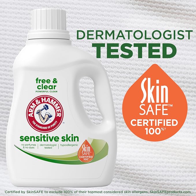 ARM & HAMMER Sensitive Skin Free & Clear Liquid Laundry Detergent Hypoallergenic, Dye Free, Dermatologist Tested, 140 Loads, 140 fl oz
