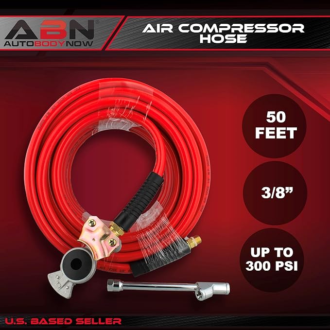 ABN 50ft Air Compressor Hose 38 Inch - 300 PSI Heavy Duty Lightweight PVC Flex Air Hose