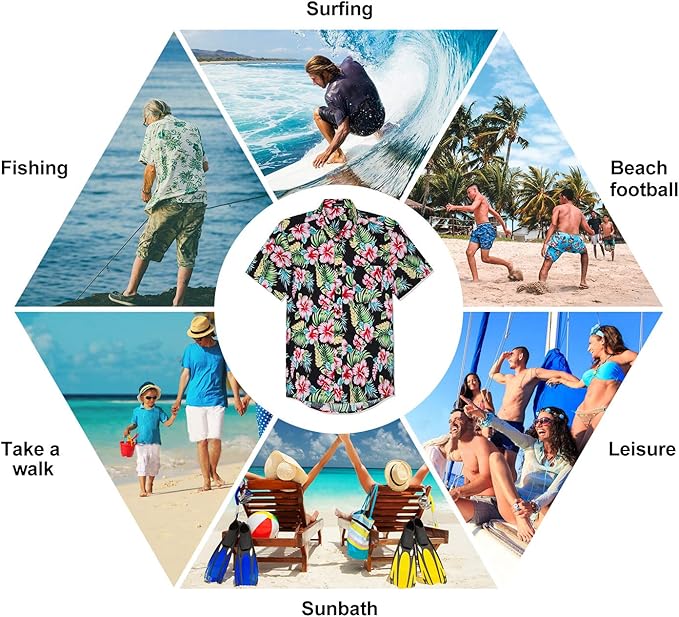 Hawaiian Shirt for Men Short Sleeve Button Down Shirt Men Casual Summer Tropical Beach Aloha Shirts for Men Hawaii Party