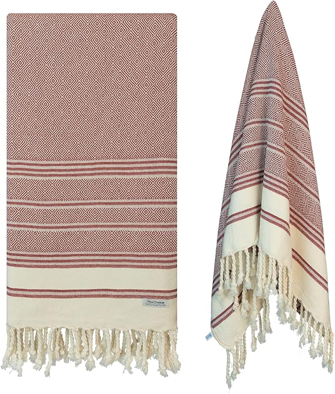 Your Choice Turkish Beach Towel (71x41) - 100% Conton Turkish Towel Diamond Weave, Sand Free Quick Dry Beach Towels Oversized Clearance, Lightweight Compact Travel Towel - Color Red