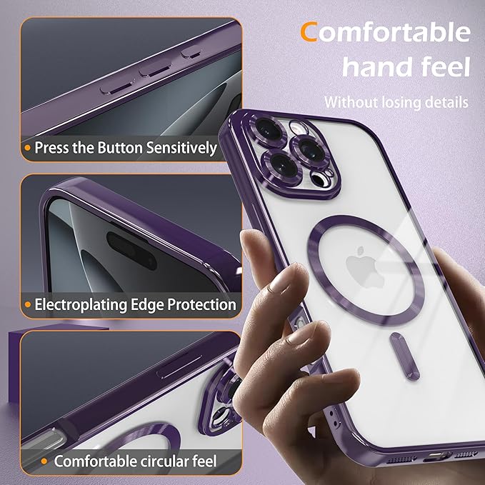 Magnetic Clear Case for iPhone 14 Plus with Full Camera Lens Protection,Compatible with MagSafe,Plating Soft TPU Phone Case,Anti-Scratch Shockproof Slim Cover for Women Gilrs Men - Purple
