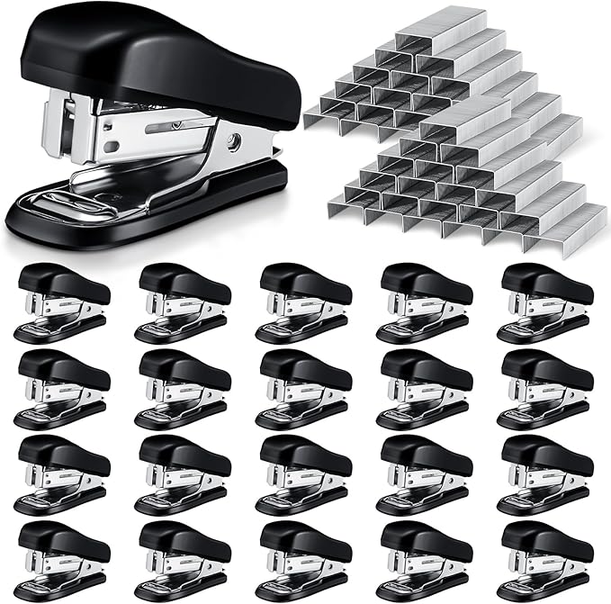 Sherr 20 Pack Mini Staplers Bulk with 15000 Nail, Office Staplers for Desk 25 Sheet Capacity, Hand Held Desk Students Teachers Supplies for School Office Business Non Slip Base Black