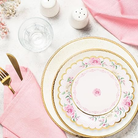 Sparkle and Bash 48-Pack Floral Paper Plates for Baby Shower (7 in)