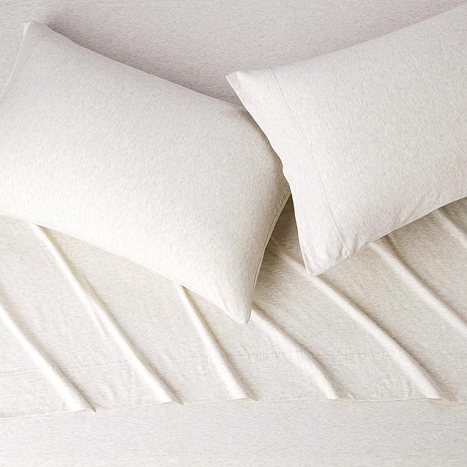 Basics Cotton Jersey 4-Piece Bed Sheet Set, Queen, Oatmeal, Solid
