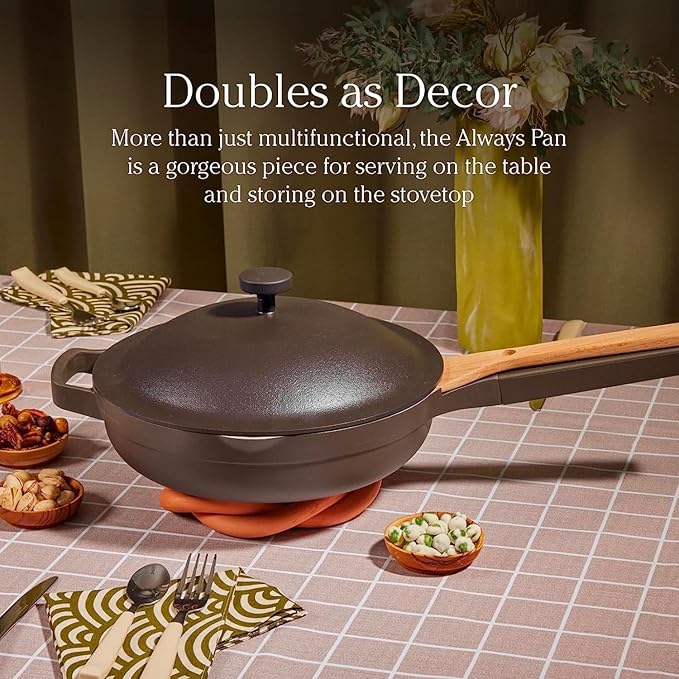 Our Place Large Always Pan 2.0-12.5 (4 Qt) Nonstick, Toxin-Free Ceramic Cookware Patented 10-in-1 Aluminum Frying Saute Pan Safe for Oven, Induction All Cooktops up to 450F Blue Salt