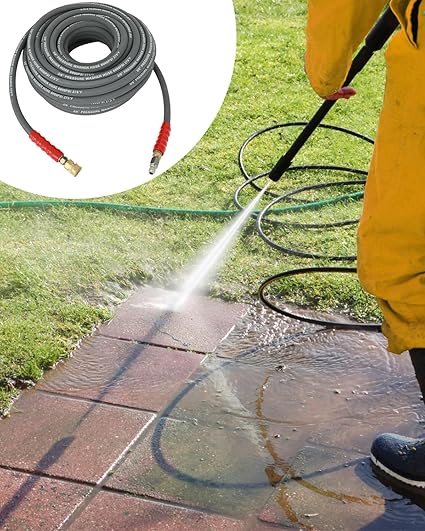 OCPTY Hot Water Pressure Washer Hose 38" x 100ft 6000 psi Non-Marking 2-Braid R2 Gray