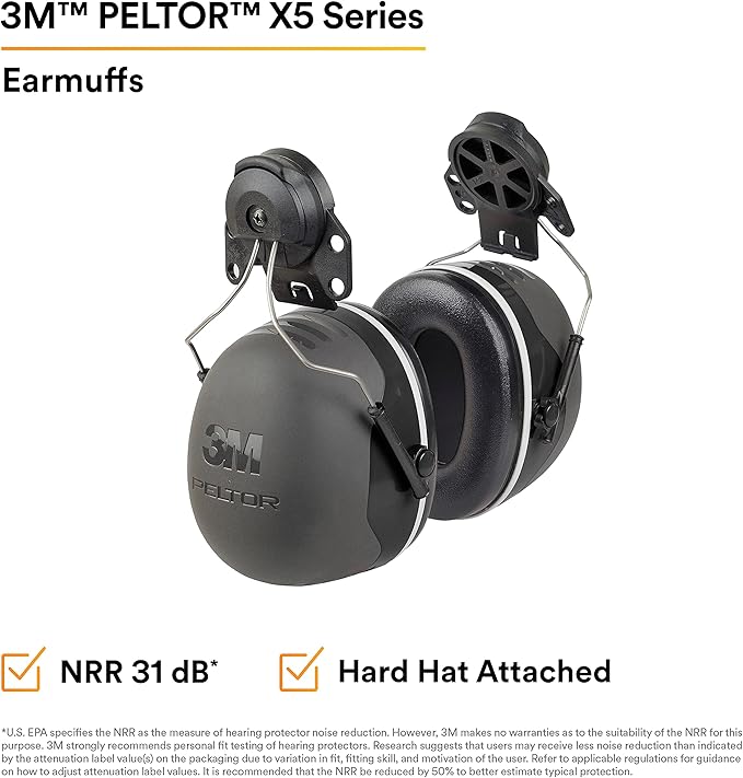 3M PELTOR Ear Muff Hearing Protection, X5 Series, Noise Protection NRR 21 dB, Construction, Manufacturing, Automotive