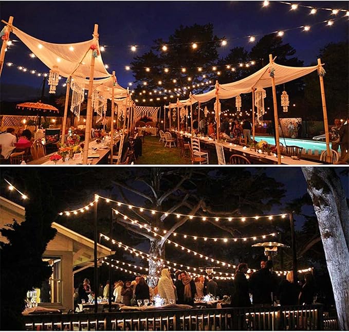 TREETDOBV 9.5m LED Outdoor String Lights, with 50 Shatterproof Bulbs, 8 Lighting Modes String Lamp,Waterproof Connectable Hanging Christmas Lights Garden Wedding Backyard Porch Balcony Party