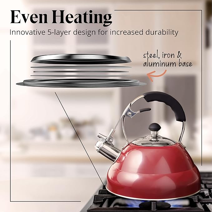 Willow & Everett Whistling Tea Kettle for Stove Top - 3.17 Quart Tea Pots for Stove Top w/Stainless Steel, Mirror Finish