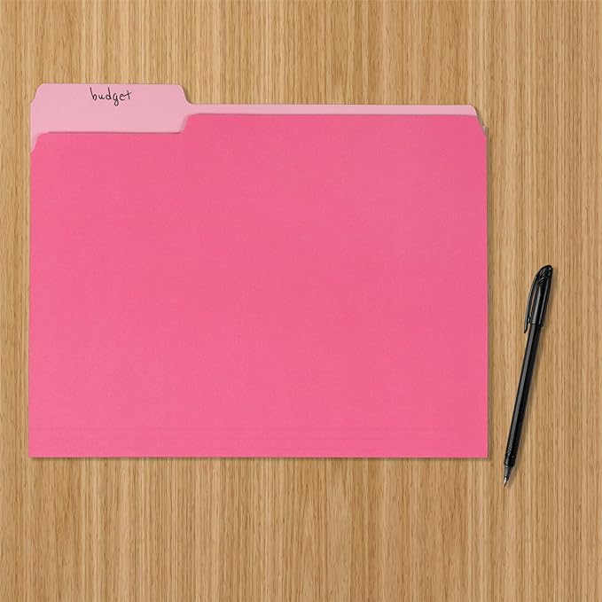 Basics File Folders, Letter Size, 1/3 Cut Tab, Pink, 36-Pack