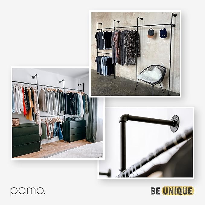 pamo Malleable Cast Iron Fitting Angle 90 Degrees - 34 Inch for DIY Clothes Rail in Industrial Loft Design 90 Angle Elbow Powder Coated Water Pipe in Black for Do-It-Yourself Wardrobe