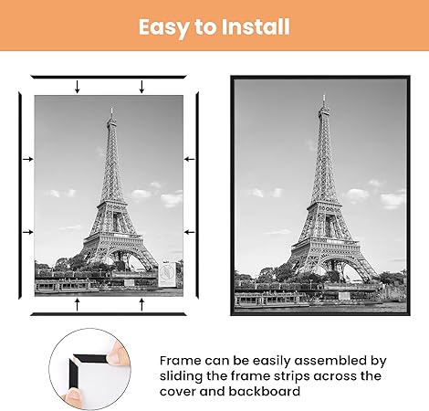 upsimples 12x18 Picture Frame Black 3 Pack, Scratch-Proof Poster Frames 12 x 18 for Photo Gallery - Slide-In Strips, Horizontal or Vertical Wall Mounting
