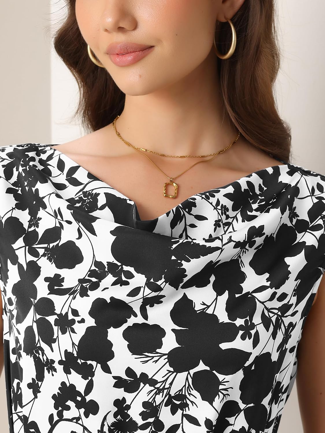 Allegra K Elegant Floral Dress for Women's Vintage Cowl Neck Cap Sleeve Cocktail Tie Waist Shift Midi Dress