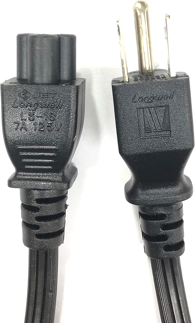 Original 3.3 foot AC power cord LS-18 LP-30B E55349, compatible with PN: 05V1C9, 0K260C, 0K2490, 02JVNJ, NEMA 5-15P to C5 3-slot Mickey Mouse type plug, for