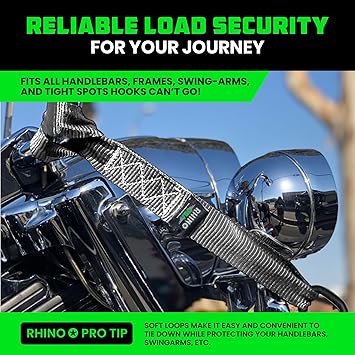Rhino USA Soft Loop Tie Down Straps (4-Pack) - 1.6 Inch x 17 Inch (5,000 lbs Break Strength) Heavy Duty Motorcycle Straps for use with Ratchet Straps - Handlebar Straps for ATV, UTV, Dirt Bike (Gray)